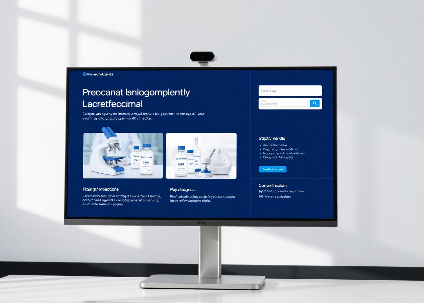 The Aussan Laboratories website shown on a desktop monitor in a bright studio