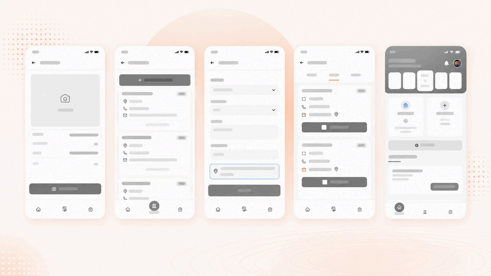 Wireframe screens showing the Federation mobile application task management interface.