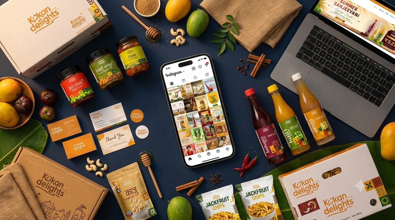 Kokan Delights social media strategy and brand communication board.