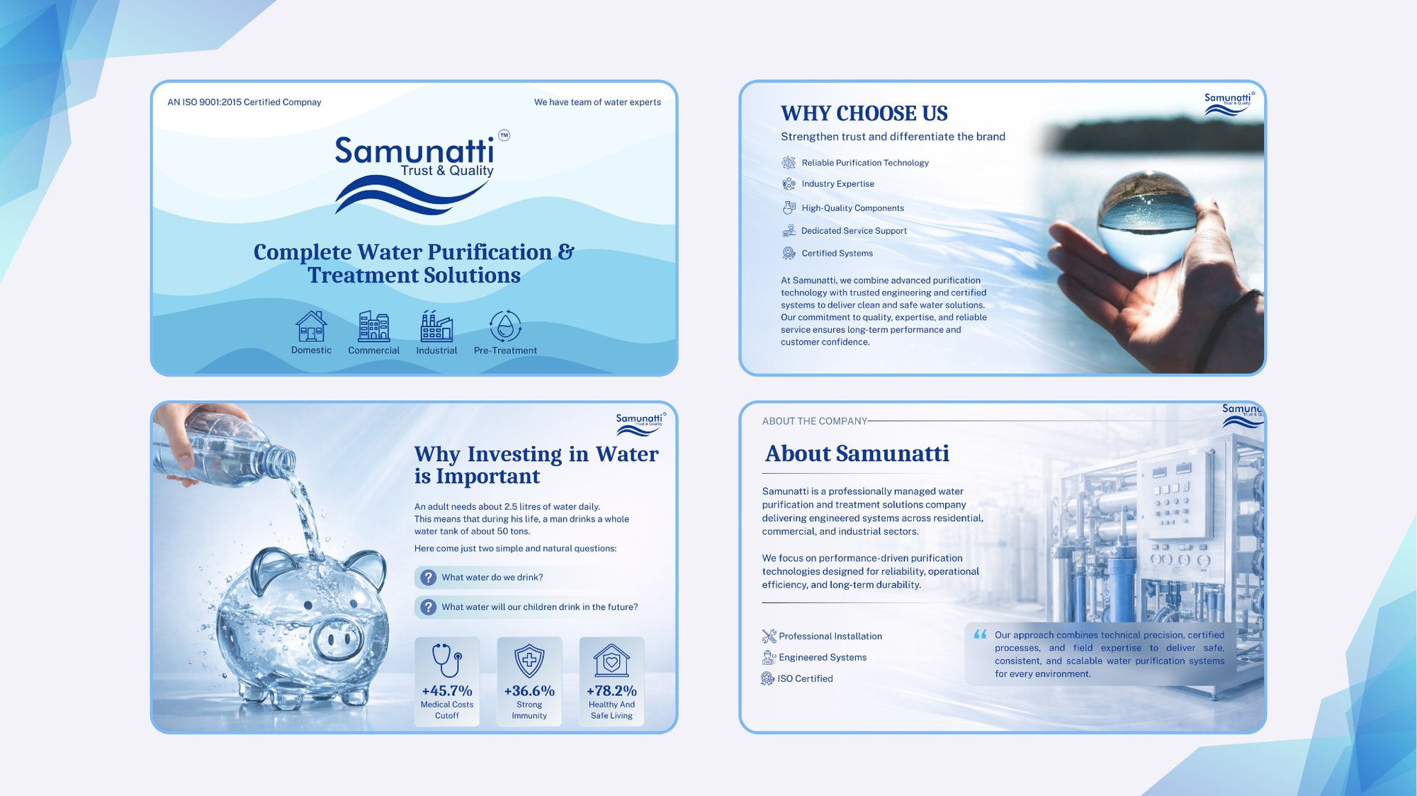 Samunatti Water Technologies portfolio cover, company overview and key benefits spreads.